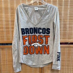 PINK by Victoria’s Secret Denver Broncos long sleeve grey tee shirt top size L